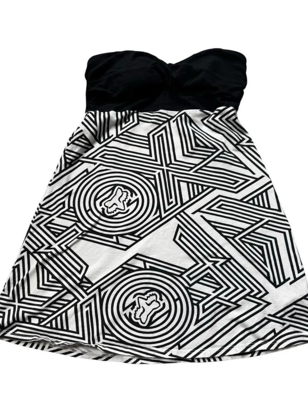 Fox Strapless Black & White Geometric Fit-and-Flare Dress - Picture 1 of 5